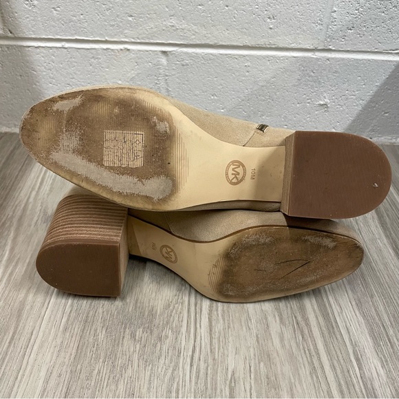 MICHAEL Michael Kors Kenya Suede Block Heel Booties - Beige - Picture 8 of 9